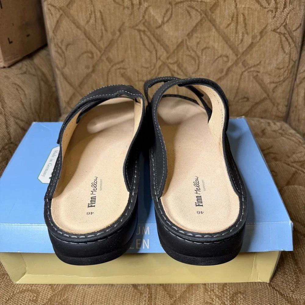 Finn Comfort Finn Mellow SuperSoft Black Leather Slide Sandals EU 46 Men's 12